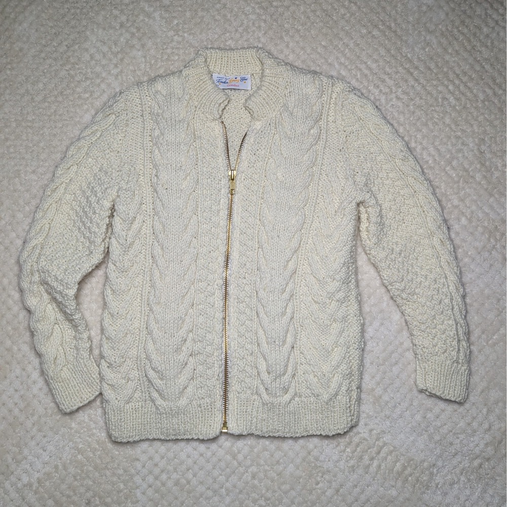 Handmade Cable Knit Zip Cardigan Kids Cream "Made by Grandma"